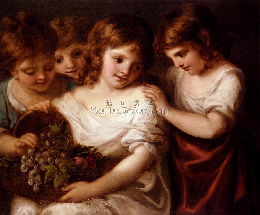 Four Children With A Basket Of Fruit - 安杰利卡·考夫曼